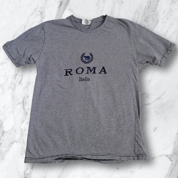 Roma Italia Gray Striped Soft Cotton Tee Medium - Picture 10 of 10